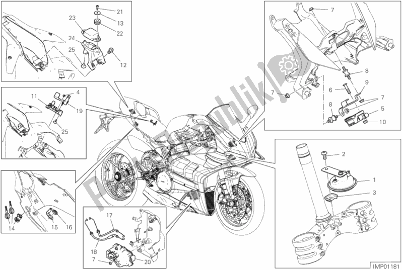 Todas as partes de 13e - Dispositivos Elétricos do Ducati Superbike Panigale V4 R USA 998 2019